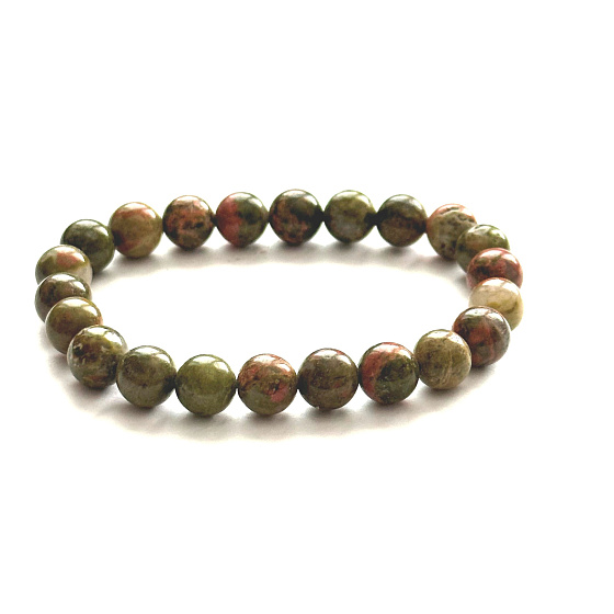 Unakit Armband elastisch Naturstein, Kugel 8 mm / 16 - 17 cm, Stein des persönlichen Wachstums und der Visionen, Entspannung