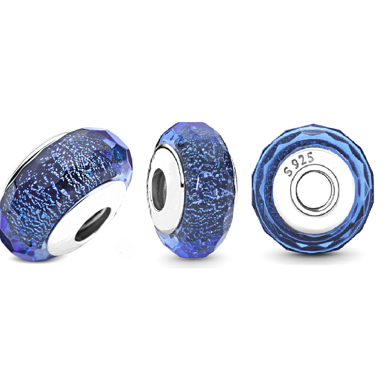Charme Sterling Silber 925 Blau Facettierte Murano Glasperlen Armband Raum