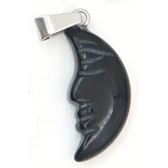 Achatsgrauer Mondanhänger Naturstein, handgeschliffene Figur 2,2 x 10 mm, bringt Erfolg ins Leben