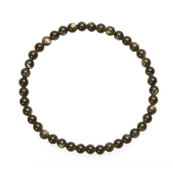Obsidian Goldarmband elastisch Naturstein, Kugel 4 mm / 19 cm, Rettungsstein