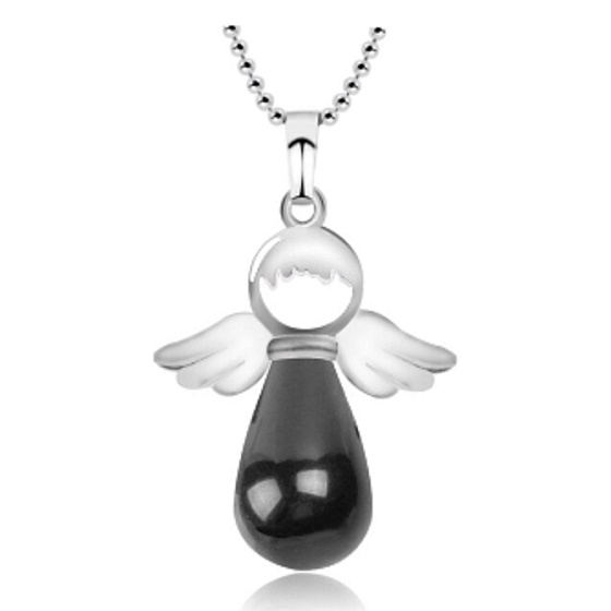 Onyx schwarz Engel Anhänger Naturstein 4,2 x 3 cm, Stein der Lebenskraft