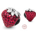 Sterling Silber 925 Erdbeere mit Körnern, Perle für Armband, Essen und Trinken
