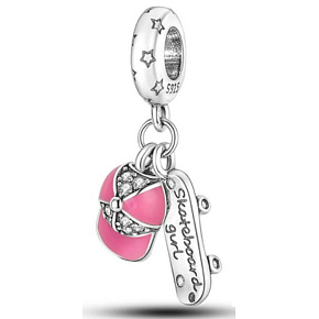 Sterling Silber 925 Skateboard, 2in1 Kappe, Sportarmband Anhänger