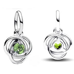 Charme Sterling Silber 925 Grünes Licht Kreis der Ewigkeit August, Anhänger am Armband Symbol Charme Sterling Silber 925 Grünes Licht Kreis der Ewigkeit August, Anhänger am Armband Symbol