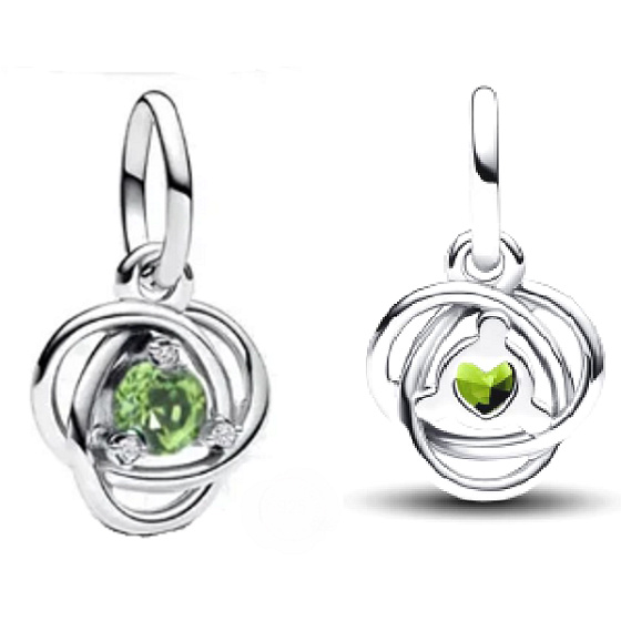Charme Sterling Silber 925 Grünes Licht Kreis der Ewigkeit August, Anhänger am Armband Symbol