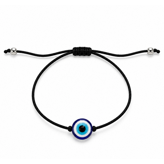 Nazar-Blaues Auge – schwarzes Armband aus Kordel mit verstellbarer Größe | Schutztalisman