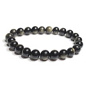 Obsidian Goldarmband elastisch Naturstein, Kugel 8 mm / 16-17 cm, Rettungsstein