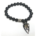 Shungit + Auge des Horus Armband elastischer Naturstein, Kugel 8 mm / 16 - 17 cm, Stein des Lebens