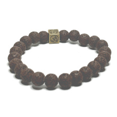 Lava braun mit königlichem Mantra Om, Armband elastischer Naturstein, Kugel 8 mm / 16-17 cm, geboren aus den vier Elementen