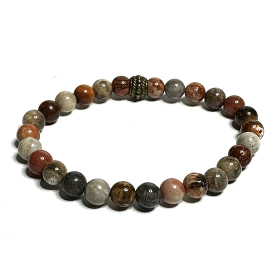 Koralle Fossil Armband elastisch natürlich, Kugel 6 mm / 16 - 17 cm