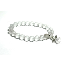 Kristall matt + Engel abnehmbarer Anhänger, Armband elastisch Naturstein, Kugel 8 mm / 16 - 17 cm, Steinchen