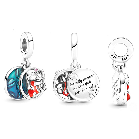 Sterling Silber 925 Disney Lilo & Stitch - Familie bedeutet, dass niemand zurückgelassen wird, 2in1 Familienarmband-Anhänger