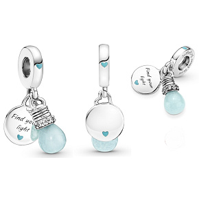 Sterling Silber 925 Luminescent - Glow in the Dark Bulb - Find Your Light, Wechselnde Farben 2in1 Anhänger Armband Symbol Sterling Silber 925 Luminescent - Glow in the Dark Bulb - Find Your Light, Wechselnde Farben 2in1 Anhänger Armband Symbol