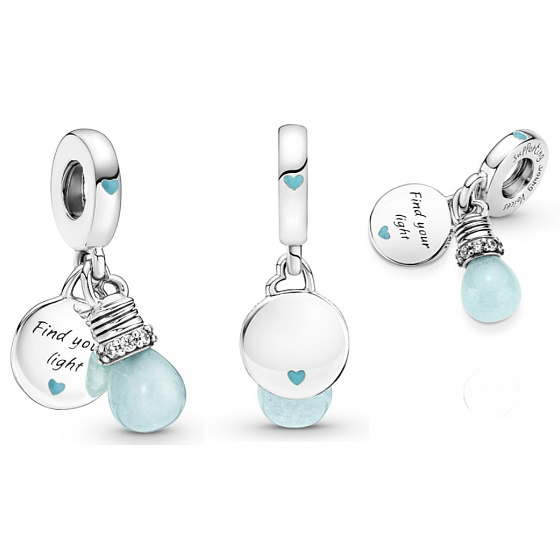 Sterling Silber 925 Luminescent - Glow in the Dark Bulb - Find Your Light, Wechselnde Farben 2in1 Anhänger Armband Symbol
