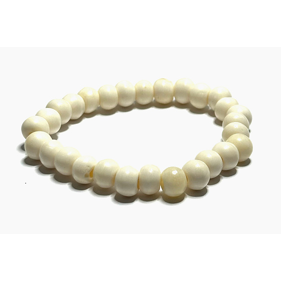 Knochen von Yak weiß Tibetisches Armband elastisch Naturstein, Kugel 8 mm / 16 - 17 cm, Schutzgegenstand, Amulett