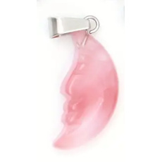 Rosenquarz Mond Anhänger Naturstein, handgeschliffene Figur 2,2 x 10 mm, Stein der Liebe