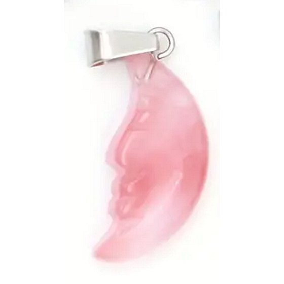 Rosenquarz Mond Anhänger Naturstein, handgeschliffene Figur 2,2 x 10 mm, Stein der Liebe