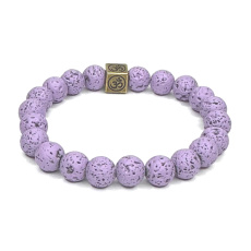 Lava hellviolett mit königlichem Mantra Om, Armband elastischer Naturstein, Kugel 8 mm / 16-17 cm, geboren aus den vier Elementen