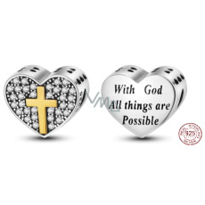 Sterling Silber 925 Religiöse Charms Herz, Kreuz, Gott der Möglichkeiten, Perle für Armband Sterling Silber 925 Religiöse Charms Herz, Kreuz, Gott der Möglichkeiten, Perle für Armband