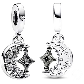 Charms Sterling Silber 925 Halbmond und rotierender Stern, Universum Armband Anhänger
