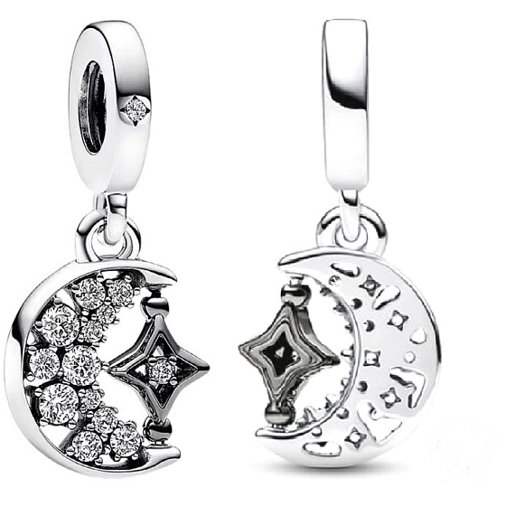 Charms Sterling Silber 925 Halbmond und rotierender Stern, Universum Armband Anhänger
