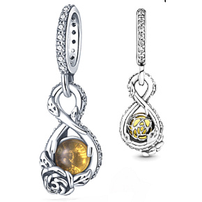 Charms Sterling Silber 925 Disney Die Schöne und das Biest - Unendlichkeit und Rosenbauch, Märchenarmband Anhänger