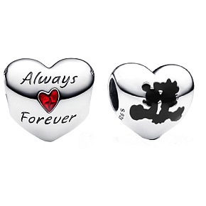 Charm Sterling Silber 925 Disney Mickey Mouse und Minnie Mouse - Herz - Für immer, Perle am Armband Liebe