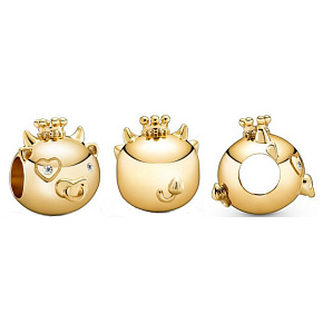 Charms Sterling Silber 925 Ox, Büffel ist das zweite Tier im 12-Jahres-Zyklus des chinesischen Tierkreiszeichens, Perle für Armband