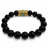 Elastisches Obsidian-Armband mit blauem Auge in einem goldfarbenen Perlenanhänger, Naturstein, 10-mm-Kugel / 16–17 cm | Talisman für Schutz und Mut