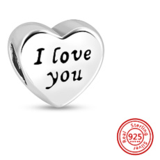 Sterling Silber 925 Herz und Inschrift Ich liebe dich, Liebe Perle auf Armband