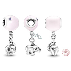 Charme Sterling Silber 925 Elefant mit rosa Ballon, Anhänger am Armband Familie