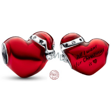 Charm Sterlingsilber 925 Rotes Weihnachtliches Herz, Perle für Armband Weihnachten