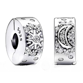 Charms Sterling Silber 925 Schönheit des Himmels, Sonne/Mond, mit Zirkoniastopfen, Clipbead am Universum-Armband