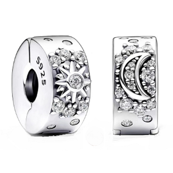 Charms Sterling Silber 925 Schönheit des Himmels, Sonne/Mond, mit Zirkoniastopfen, Clipbead am Universum-Armband