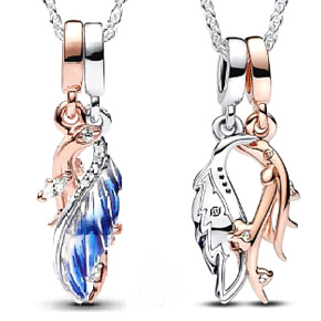 Charm Sterling Silber 925 Feder Anhänger 2in1, Tierarmband Anhänger