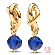 Charm Sterlingsilber 925 Geflochtener facettierter Ewigkeitskreis dunkelblau, Anhänger für Armband Symbol Glanz