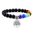 Chakra-Armband elastisch Lebensbaum + Onyx, Naturstein, Kugel 8 mm / 16-17 cm, Lebenskraftstein