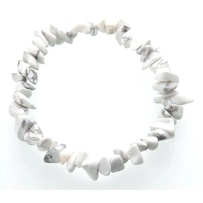 Magnesit / Howlite weißes Armband elastisch gehackter Naturstein 19 cm, Reinigungsstein