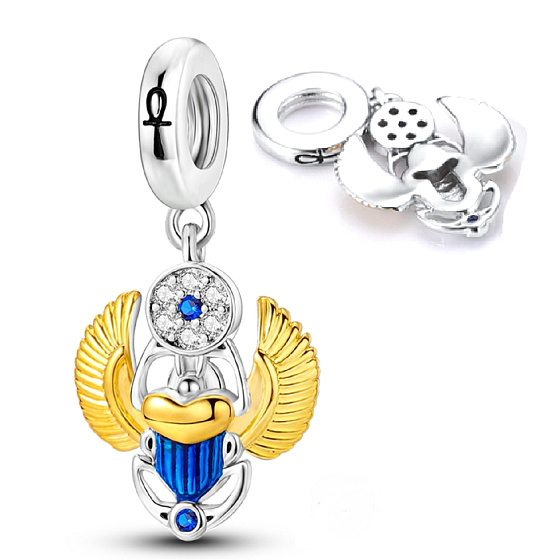 Charm Sterling Silber 925 Ägyptischer Skarabäus, Reise-Armband-Anhänger