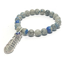 K2 Azurit in Granit + Blaues Auge in Federarmband elastische Natursteinkugel 8 mm / 16 - 17 cm