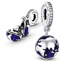 Charm Sterlingsilber 925 Planet Erde - Blauer Planet, 2-in-1 öffnend, innen Herz, Anhänger für Armband Weltraum