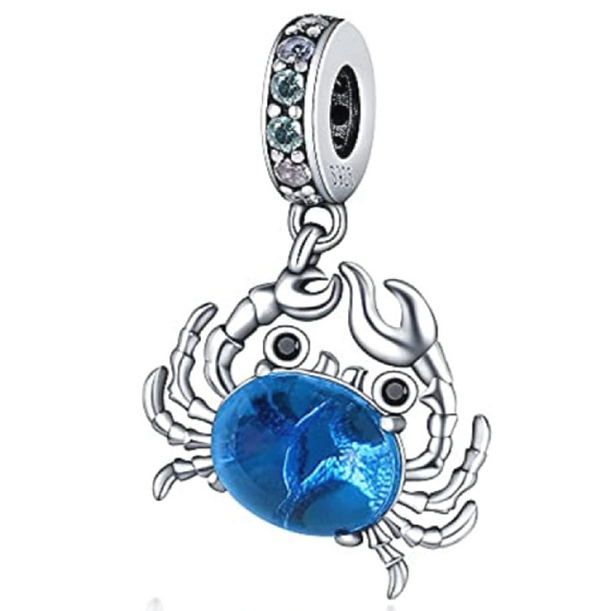 Charm Sterling Silber 925 Krabbe blau Muranoglas Tier-Armband-Anhänger