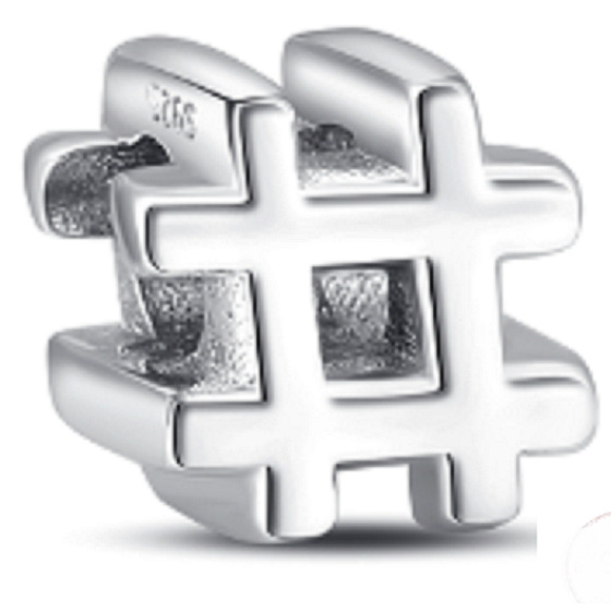 Charme Sterling Silber 925 Hashtag, Perle auf Armband Symbol