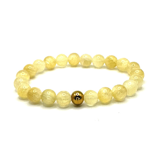 Selenit / Alabaster Armband elastischer Naturstein, Kugel 8 mm / 16 - 17 cm, Engelsenergie