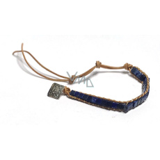 Lapis Lazuli Lederarmband Naturstein, handgefertigt, Verschluss, quadratisch 4 x 4 mm / 14 + 6,5 mm, Harmonie Stein