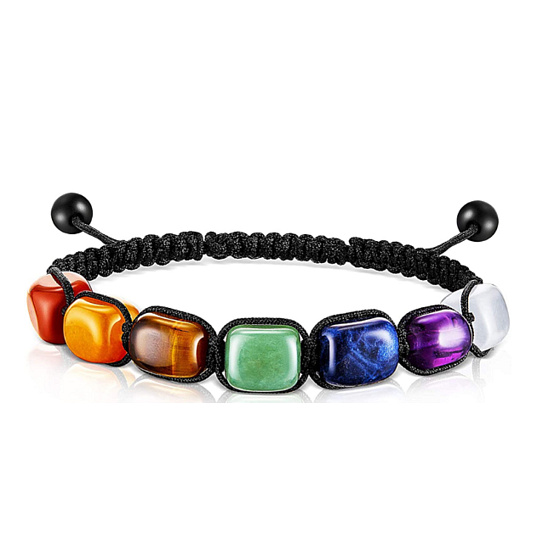 7 Chakren Heilung Perlenarmband handgefertigt aus geflochtenen Schnüren, schwarz
