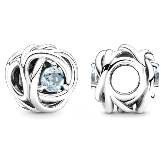 Charme Sterling Silber 925 Infinity Kreis der Ewigkeit März Wasser blau, Perle für Armband