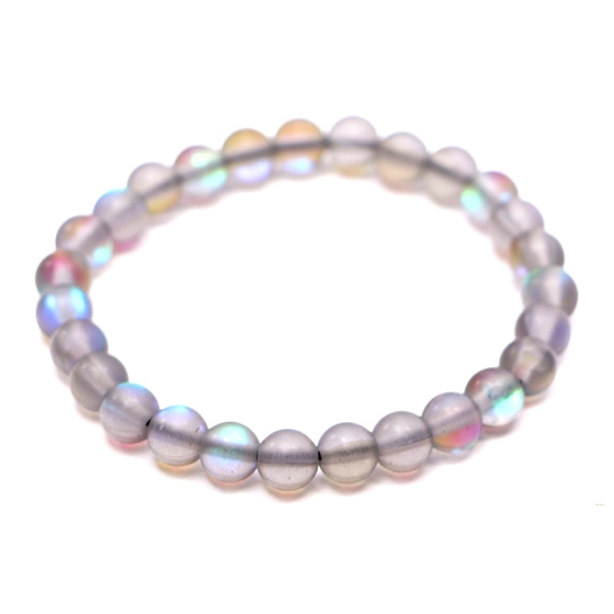 Opalit grau matt Armband elastisch, Kunststeinkugel 6 mm / 16 cm, für Kinder, Wunsch- und Hoffnungsstein