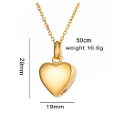 Urnen-Gedenkanhänger, Herz glänzend gold, wasserdicht, Edelstahl 19 x 29 mm + Kette 50 cm
