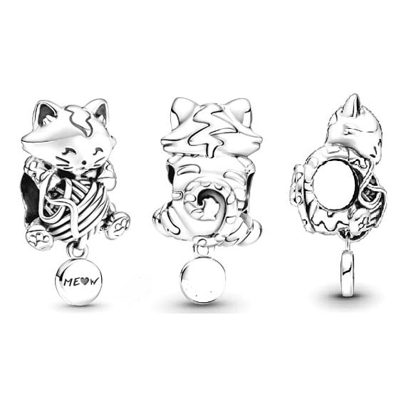 Charme Sterling Silber 925 Katze mit Keulen, Perle auf Armband pet